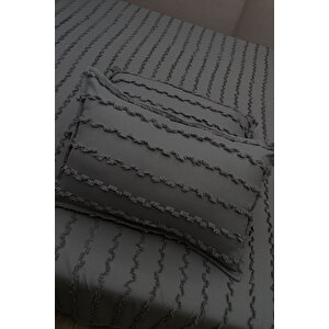 Wave İskandinav Koyu Gri 2'li Yastık Kılıfı 50x70 Cm - Wave Koyu Gri Fon Perde İle %100 Uyum