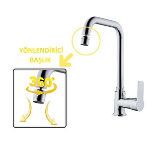 Mutfak Evye Bataryasi Krom Modern 360 Derece Dönebi̇li̇r Hareketli̇ Başlik Pri̇nç Gövde Garanti̇ L Musluk