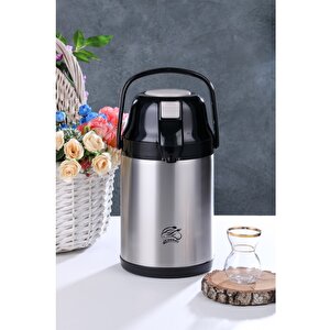 Ckr2007 2.5 Lt Çift Katlı Paslanmaz Çelik Pompalı Termos - 2.5 Lt-siyah