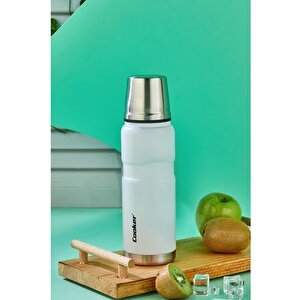 Ckr2052 500 Ml Çift Kat Sızdırmaz Paslanmaz Çelik Termos – 12 Saat Sıcak, 24 Saat Soğuk Koruma!, Beyaz Beyaz