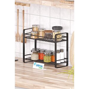 Masa Tezgah Üstü Düzenleyici Metal Organizer Raf  Banyo Mutfak Rafı Baharatlık Makyaj Standı Bambu