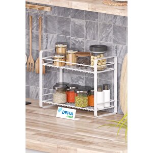 Masa Tezgah Üstü Düzenleyici Metal Organizer Raf  Banyo Mutfak Rafı Baharatlık Makyaj Standı Beyaz