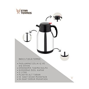 2 Litre Çift Kat Paslanmaz Çelik Termos | Piknik Kamp Outdoor Ofis Otel Kafe Okul |