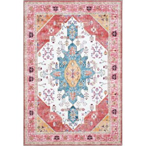Beylerbeyi By 837 Pembe Halı Etnik Desenli Otantik Ev Salon Halısı Yıkanabilir Şönil Halı 80x150 cm