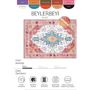 Beylerbeyi By 837 Pembe Halı Etnik Desenli Otantik Ev Salon Halısı Yıkanabilir Şönil Halı 80x150 cm