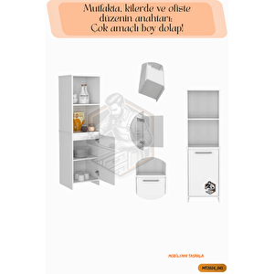 Tamamı Mdf Kapaklı Açık Raflı Çok Amaçlı Beyaz Boy Kiler Dolabı / Erzak Dolabı