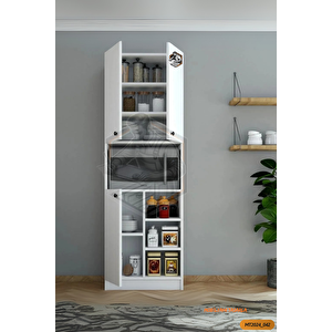 Tamamı Mdf 3 Kapaklı Modern Tasarım Çok Amaçlı Beyaz Mini Fırın Dolabı / Boy Kiler Dolabı / Erzak Dolabı