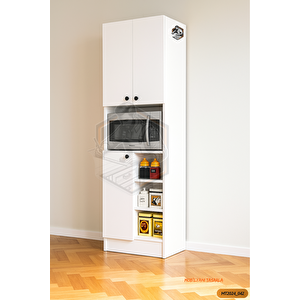 Tamamı Mdf 3 Kapaklı Modern Tasarım Çok Amaçlı Beyaz Mini Fırın Dolabı / Boy Kiler Dolabı / Erzak Dolabı