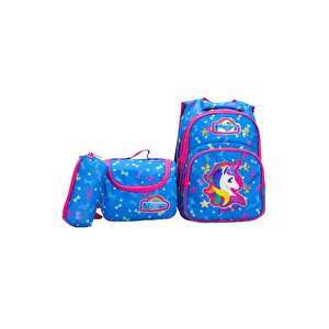 Renkli Unicorn Temalı Kız Çocuk Okul Çanta Seti – 3'lü Set (sırt Çantası  Termal Beslenme  Kalemlik)