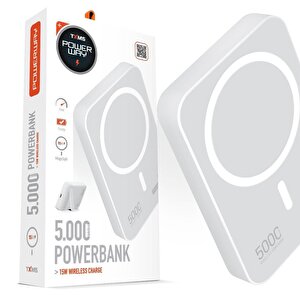 5.000 Mah Pd 15w Magsafe Kablosuz Wi̇reless Taşinabi̇li̇r Şarj Ci̇hazi Beyaz Powerbank Txm5