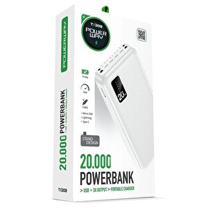 Tx209 20.000mah Kablolu Di̇ji̇tal Göstergeli̇ Fenerli̇ Powerbank Dahi̇li̇ Telefon Stand (mi̇cro - Type C - Li̇ghtni̇ng)