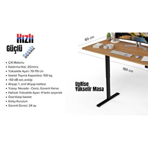 Uprise Yükseklik Ayarlı Masa | Çift Motorlu | Güçlü-dengeli-stabil (nevada Ceviz)