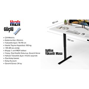 Uprise Yükseklik Ayarlı Masa | Çift Motorlu | Güçlü-dengeli-stabil (lak Beyaz)