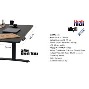 Uprise Yükseklik Ayarlı Masa | Çift Motorlu | Güçlü-dengeli-stabil (siyah) 120 cm
