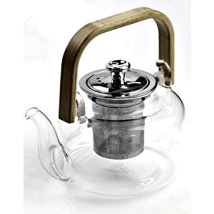 Ateşe Dayanıklı Çelik Süzgeçli Ahşap Saplı Lüx Cam Demlik 1500ml-20814