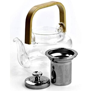 Ateşe Dayanıklı Çelik Süzgeçli Ahşap Saplı Lüx Cam Demlik 1500ml-20814