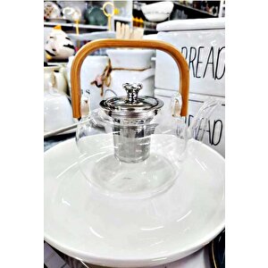 Ateşe Dayanıklı Çelik Süzgeçli Ahşap Saplı Lüx Cam Demlik 1500ml-20814