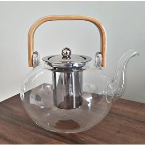 Ateşe Dayanıklı Çelik Süzgeçli Ahşap Saplı Lüx Cam Demlik 1500ml-20814