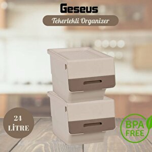 Tekerlekli Patateslik Soğanlık Oyuncak Kutusu Patateslik Soğanlık Sepeti 2x12lt Krem+açık Kahve