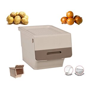 Tekerlekli Patateslik Soğanlık Oyuncak Kutusu Patateslik Soğanlık Sepeti 2x12lt Krem+açık Kahve