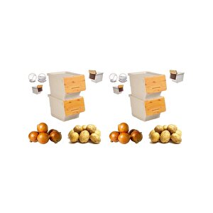 Motek Patateslik Soğanlık Sepeti Oyuncak Kutusu Tekerlekli Organızer Çok Amaçlı Kutu 4x12lt-bambu+krem