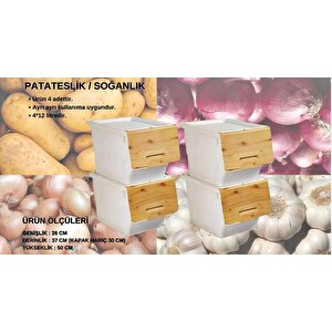 Motek Patateslik Soğanlık Sepeti Oyuncak Kutusu Tekerlekli Organızer Çok Amaçlı Kutu 4x12lt-bambu+krem