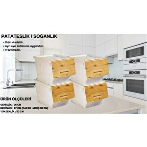 Motek Patateslik Soğanlık Sepeti Oyuncak Kutusu Tekerlekli Organızer Çok Amaçlı Kutu 4x12lt-bambu+krem