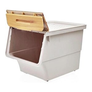 Motek Patateslik Soğanlık Sepeti Oyuncak Kutusu Tekerlekli Organızer Çok Amaçlı Kutu 4x12lt-bambu+krem