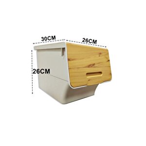 Motek Patateslik Soğanlık Sepeti Oyuncak Kutusu Tekerlekli Organızer Çok Amaçlı Kutu 4x12lt-bambu+krem