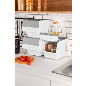 Motek Tekerlekli Patateslik Soğanlık Oyuncak Kutusu Patateslik Soğanlık Sepeti 3x12lt Beyaz+gri