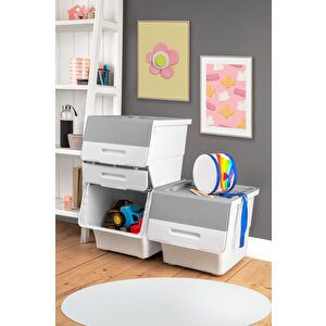 Motek Tekerlekli Patateslik Soğanlık Oyuncak Kutusu Patateslik Soğanlık Sepeti 3x12lt Beyaz+gri