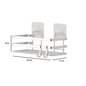 Banyo Düzenleyici Yapışkanlı Metal Banyo Rafı İkili Duş Rafı Organizer Şampuanlık Krom-gnrl281