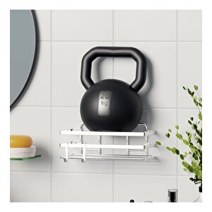 Banyo Düzenleyici Yapışkanlı Metal Banyo Rafı İkili Duş Rafı Organizer Şampuanlık Krom-gnrl281