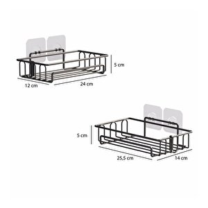 Banyo Düzenleyici Yapışkanlı Metal Banyo Ve Dolap Rafı İkili Duş Rafı Organizer Şampuanlık Mat Siyah-gnrl242