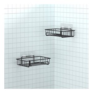 Banyo Düzenleyici Yapışkanlı Metal Banyo Ve Dolap Rafı İkili Duş Rafı Organizer Şampuanlık Mat Siyah-gnrl242