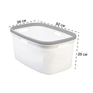Geseus Motek Tekli 40 Lt Kirli Çamaşır Sepeti+çamaşır Selesi İkili Set, Çeyiz Seti Gri+beyaz