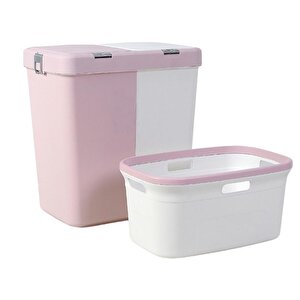 Motek Ikili Kirli Çamaşır Sepeti Ve Çamaşır Selesi Ikili Set Çeyiz Seti Pembe Pudra