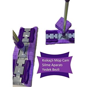 Çelik Ayna Kıskaçlı Cam Silme Mopu Mikrofiber Yedek Bezli Yer Duvar Fayans Silme Mopu