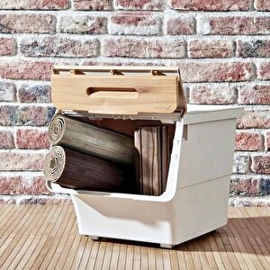 Motek Patateslik Soğanlık Tekerlekli Organizer Çok Amaçlı Saklama Kutusu 1x33 Lt Bambu+krem