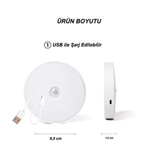 Usb Şarjlı Pir Hareket Sensörlü Gece Lambası Magnet Mıknatıslı 4000k-gün Işığı-2adet
