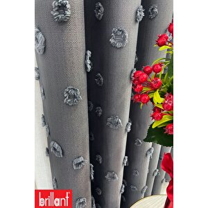 Fon Perde Koyu Gri Pufy Brillant Püsküllü, Ponponlu, Saçaklı Fon Perde Sık Pileli Keten Pano Fon 120x250 cm