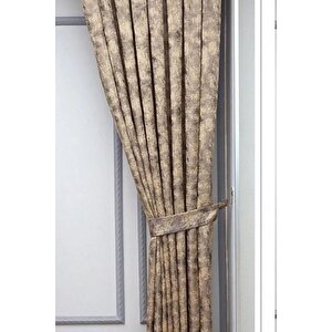Fon Perde Royal Desen, Yeni Sezon, Pileli, Kırışmaz, Koyu Bej, Özel Koleksiyon (tek Kanat) 90x240 cm