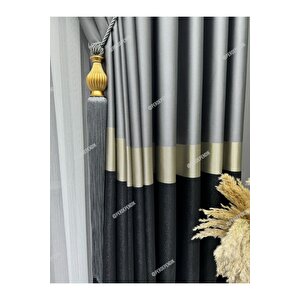 Siyah Gold Detaylı Gri Pano Fon Perde - Tek Kanat Şık Tasarım, Modern Ve Kaliteli Fon Perde 90x250 cm