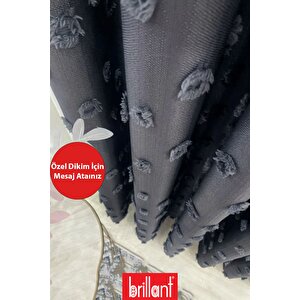 Fon Perde Antrasit Pufy Brillant Püsküllü, Ponponlu, Saçaklı Fon Perde Sık Pileli Keten Pano Fon 90x240 cm