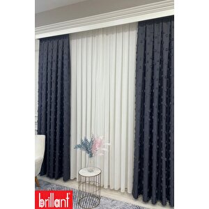 Fon Perde Antrasit Pufy Brillant Püsküllü, Ponponlu, Saçaklı Fon Perde Sık Pileli Keten Pano Fon