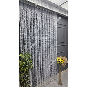 Tül Perde Kırık Beyaz Ekru Çiçek Desenli İşlemeli Salon Mutfak Kısa Petek Üstü Kırışmaz Sık Pileli 200x220 cm