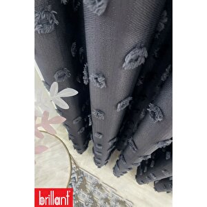 Fon Perde Antrasit Pufy Brillant Püsküllü, Ponponlu, Saçaklı Fon Perde Sık Pileli Keten Pano Fon 100x250 cm