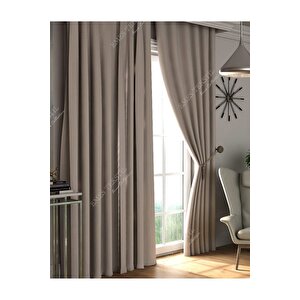 Bej Blackout, Işık Geçirmez Karartma Güneşlik, Pilesiz (tek Kanat Fon Perde) 250x270 cm