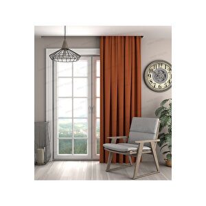 Kiremit Fon Perde,kiremit Kadife Dokulu Fon Perde,pilesiz Ekstrafor Büzgülü A Kali̇te,(tek Kanat) 120x210 cm