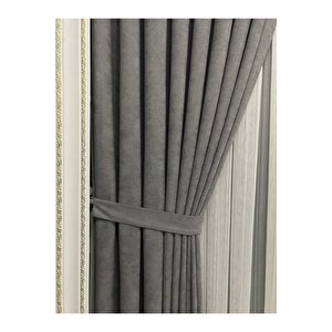 Ada Fonluk Gri Tek Kanat 1/3 Sık Pile Fon Perde (tek Kanat) 90x260 cm